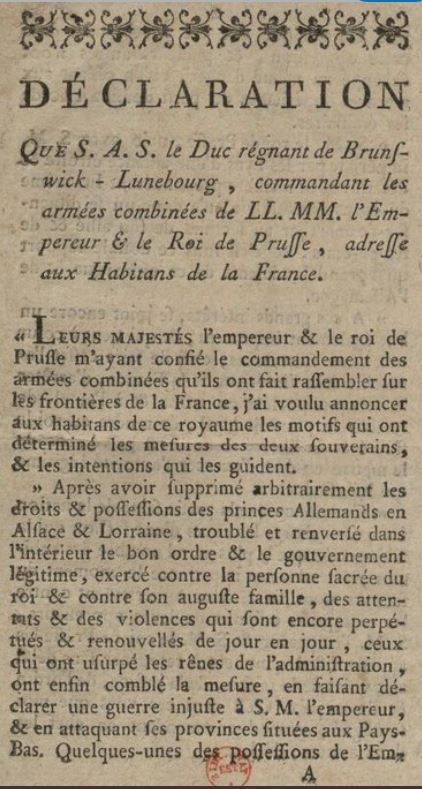 25 juillet 1792: manifeste de Brunswick Capt2096