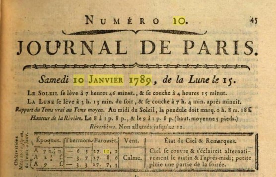 10 janvier 1789: Journal de Paris Capt4181
