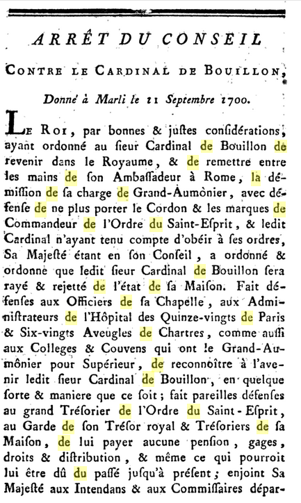 11 septembre 1700: Arrêt du Conseil Captu483