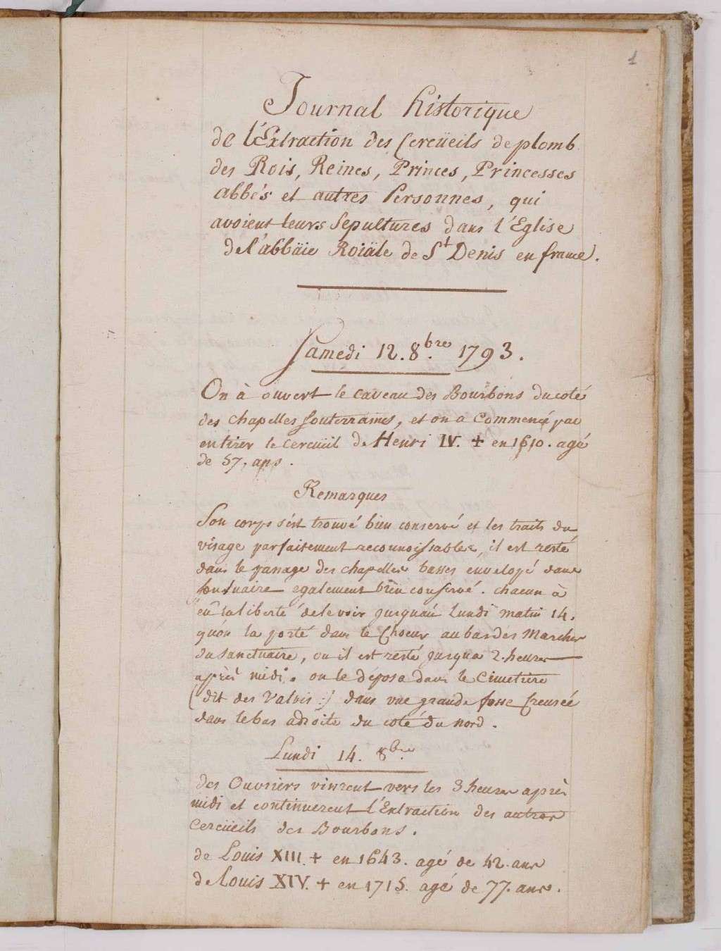 18 octobre 1793: Procès-verbal de l'extraction des cercueils royaux et princiers Deb57913