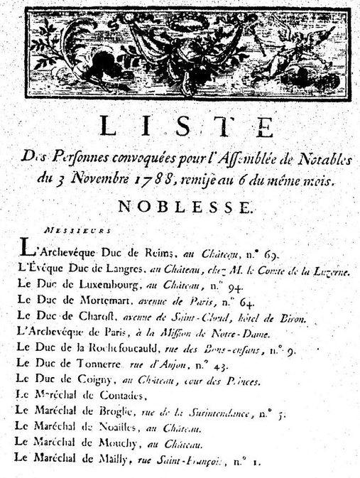 06 novembre 1788: Ouverture de la seconde Assemblée des Notables Emkdpr10