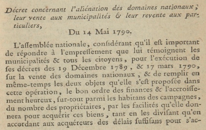 14 mai 1790: Décret de l'Assemblée Constituante Fweqr410