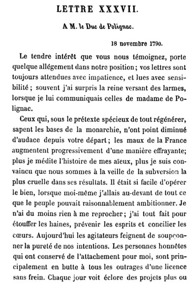 18 novembre 1790: A M. le Duc de Polignac Lettre41