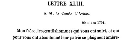 20 mars 1791: A M. le Comte d'Artois Lettre46