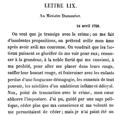 24 avril 1792: Au Ministre Dumourier Lettre78