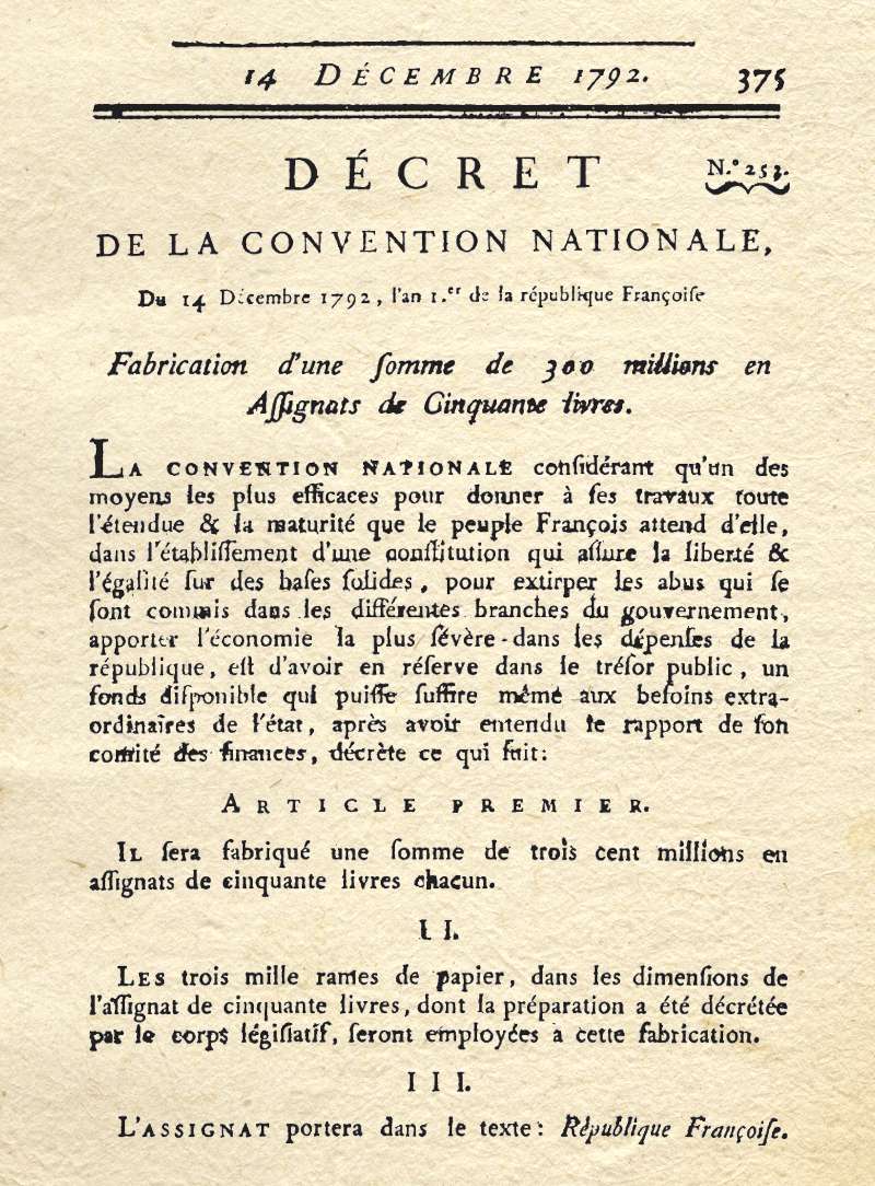 14 décembre 1792: Décret  Loi-1710