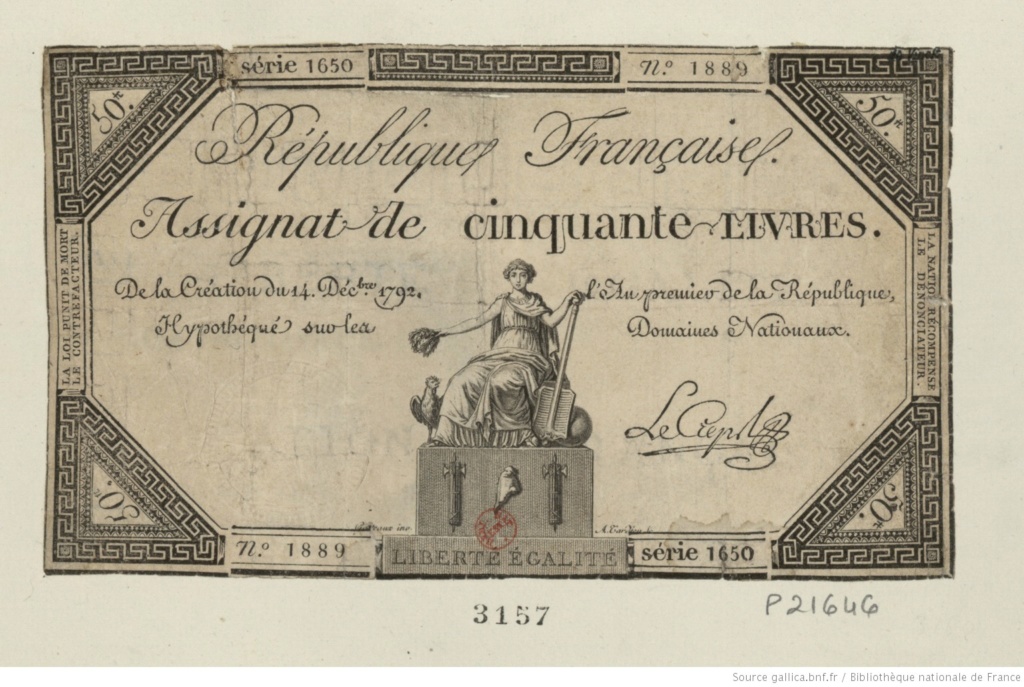 14 Décembre 1792: Trois assignats de cinquante livres Loi-1711