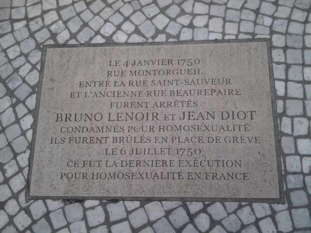 06 juillet 1750: Jean Diot et Bruno Lenoir, étranglés puis brûlés à Paris pour sodomie Plaque10