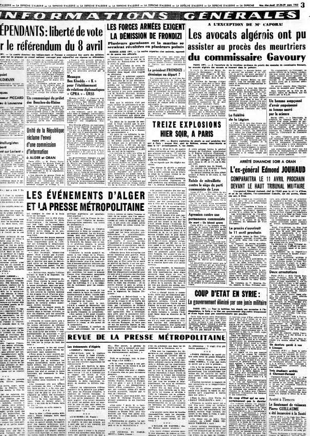 ALGERIE PRESSE MARS 1962, suite 2 273