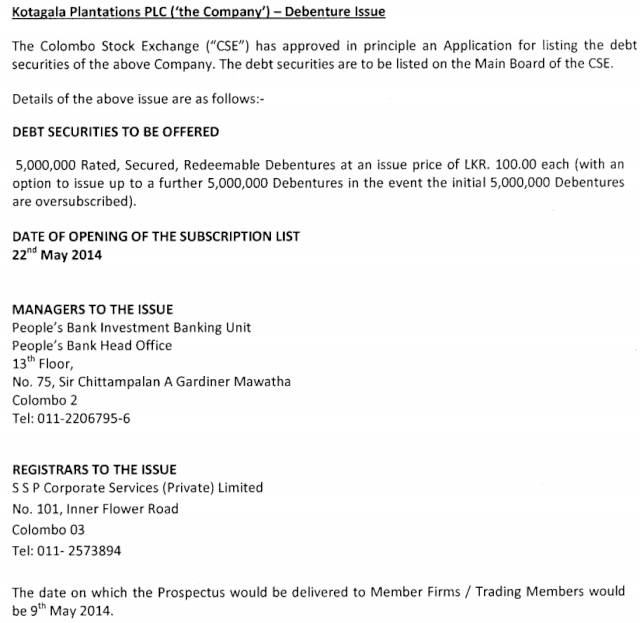 09-May-2014 Kotagala Plantations - Debenture Issue Kota10