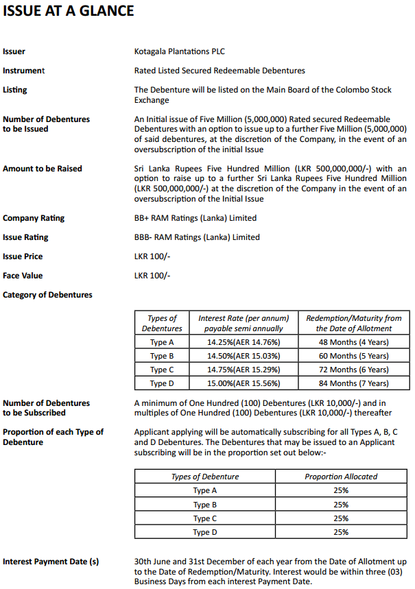 Kotagala Plantations Debenture Issue at a glance Kota110