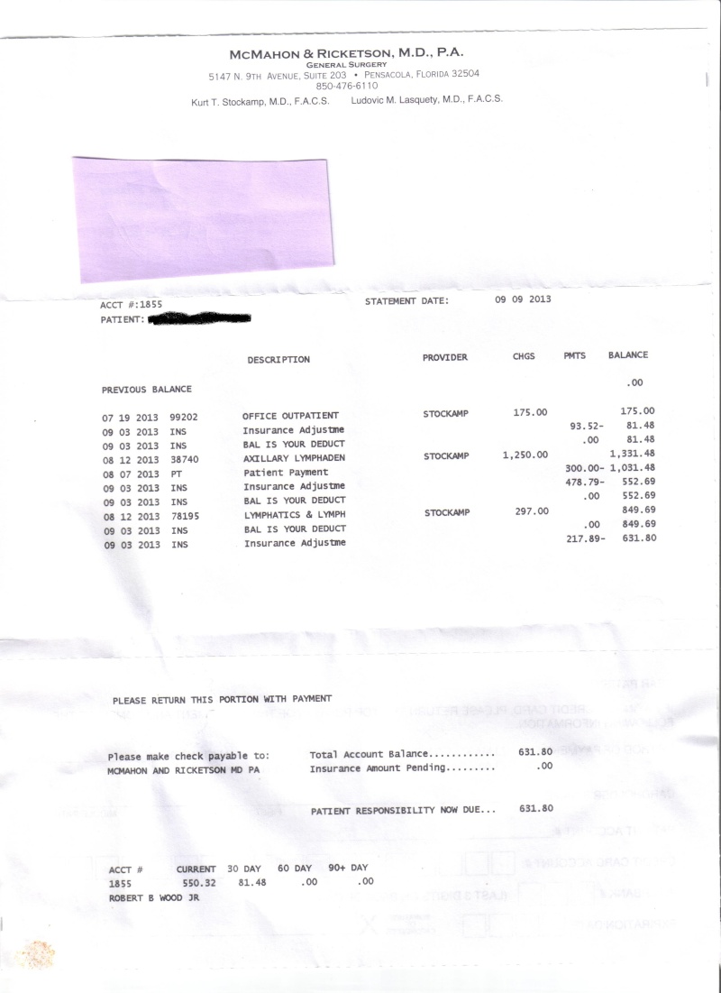 The cost of getting minor outpatient surgery at Sacred Heart Hospital  (the hospital which a report Mr. Ichi cited yesterday is one of the "most affordable" hospitals in the state) Billss10