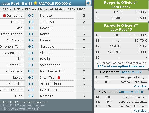 LF 15 n°89 PACTOLE 500 000 € - le samedi 14 déc. 2013 ( 13 + 2 fois 12 + 8 fois 11 ) Rap10