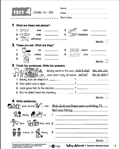 Way ahead 4 Test4 for Grade 4 - 2014 4--11