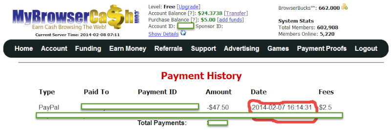 أثبات الدفع شخصي من الشركة التي هزت عالم الربح MyBrowserCash (بتاريخ 8/ 2 /2014) 2014-026
