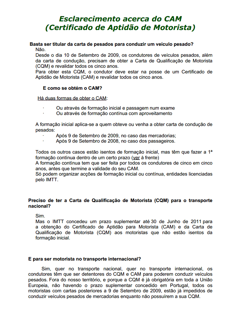 Esclarecimento acerca do CAM - Certificado de Aptidão de Motorista Viewer21