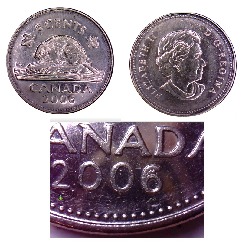 2006 - Éclat de Coin, "6" Partiellement Obstrué (Die Chip, Filled "6")   5c_20010