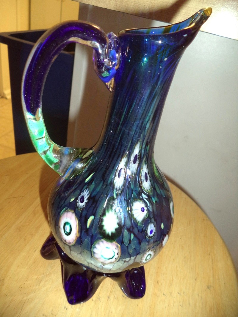 need help with signature art glass millefiori iredescent ewer Glasse10