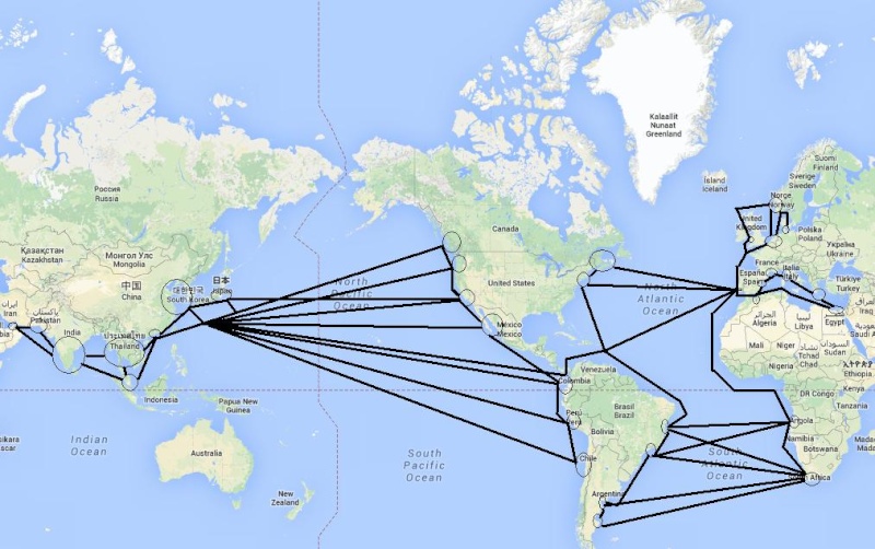 P3 Aliança escolheu para operar em Sines Portugal e  Maersk, CMA CGM e MSC porta Português colocados no mapa em quatro rotas.  Mara10