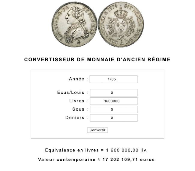 Prix, salaires et coût de la vie au XVIIIe siècle : convertisseur de monnaies d'Ancien Régime Capt1054