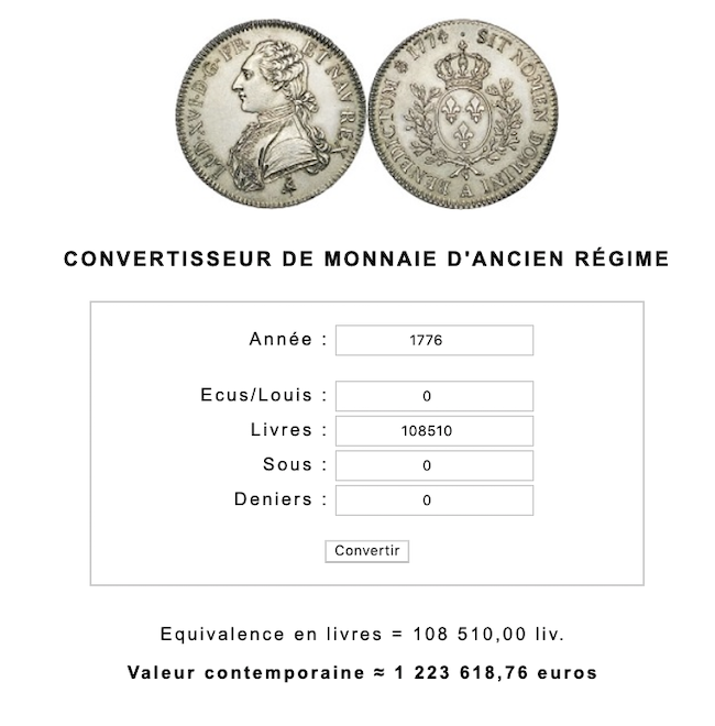 Prix, salaires et coût de la vie au XVIIIe siècle : convertisseur de monnaies d'Ancien Régime Capt1058
