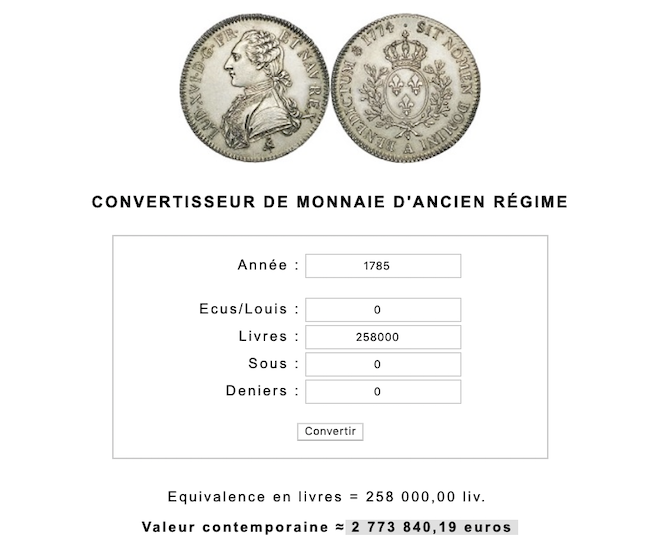 convertisseur - Prix, salaires et coût de la vie au XVIIIe siècle : convertisseur de monnaies d'Ancien Régime Capt1067