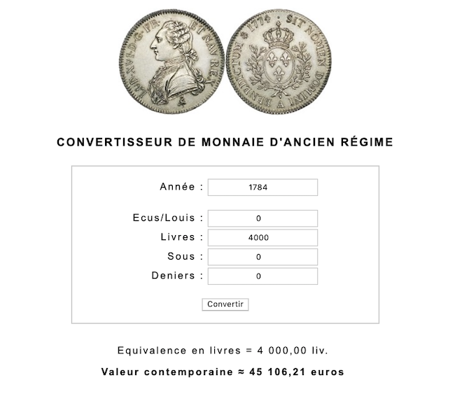 monnaies - Prix, salaires et coût de la vie au XVIIIe siècle : convertisseur de monnaies d'Ancien Régime Capt1068