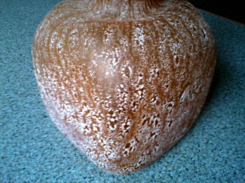 Square Italian Art Glass Vase/Amber Glass with "Scavo" Finish/Partial Label Amber_11