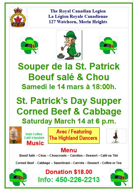 St. Patrick's Day Supper Saturday March 14 at 6 p.m. EVENT CANCELLED 87972710