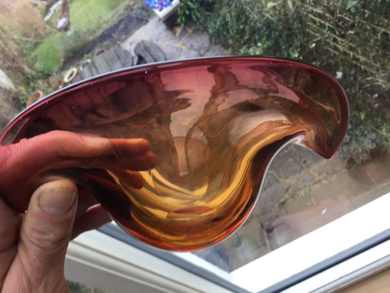 Lens cut curved top amber mauve bowl, - Murano 007ed510