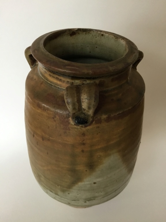 Large ash glaze vase, 3 lug handles, maybe Richard Batterham 13dad910
