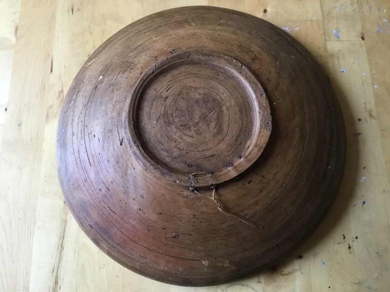 12” slipware bowl, combed pattern, tree, Romanian 1490cb10