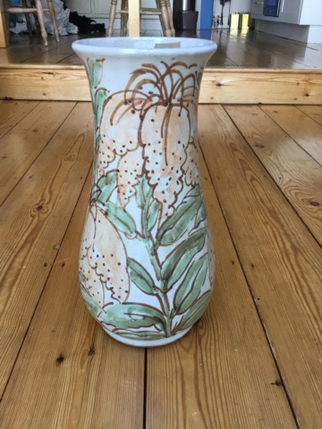 large stoneware studio vase, flower painted 174a9910