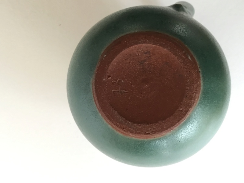 Small green vase, green glaze, Scandinavian? Incised 73 1811ed10