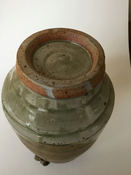 Large ash glaze vase, 3 lug handles, maybe Richard Batterham 24eafd10