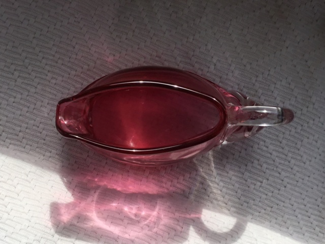 flat pink cranberry studio glass jug vase clear trails 2e47f010