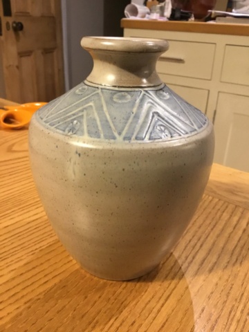 Studio vase, incised and impressed design, mark, foreign?  32661c10