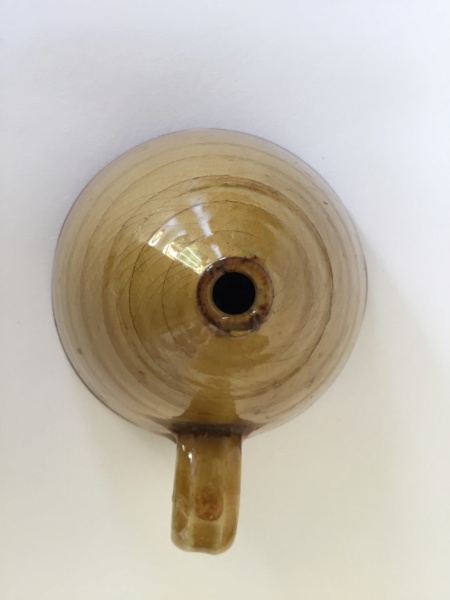 Conical studio slipware  oil lamp with handle, spiral pattern 34e7c310