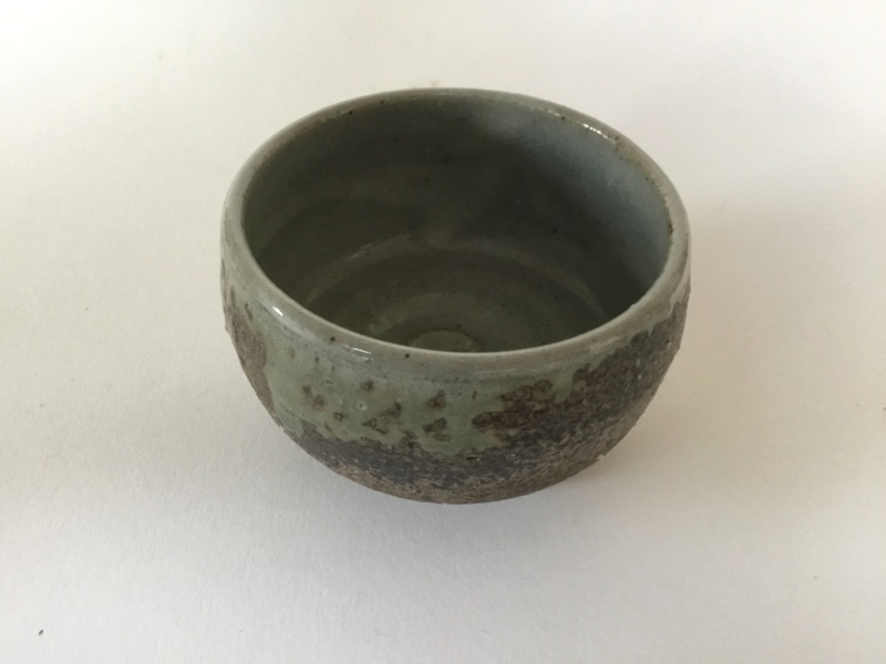 Japanese? Stoneware Yunomi celadon drip glaze, oriental mark? 37ebfd10