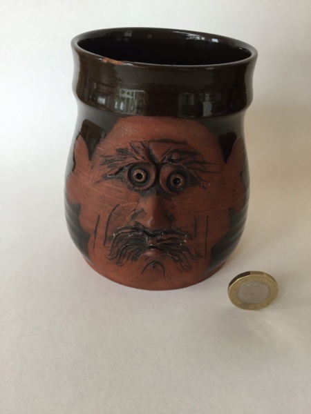 Moustache face mug F mark cross dots - Glaneirw Pottery, Wales  382b1610