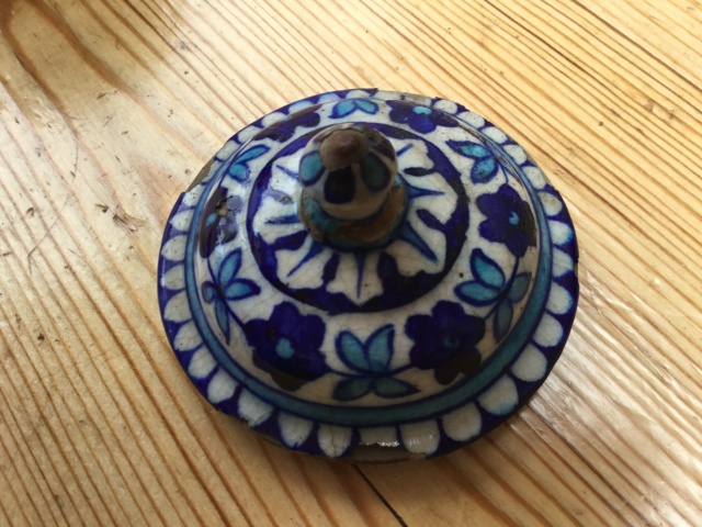 Middle Eastern blue flower pedestal bowl and cover - Iznik Pottery Turkey 38dc5110