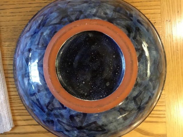 Decorated blue studio bowl, Jo mark 3d79a510