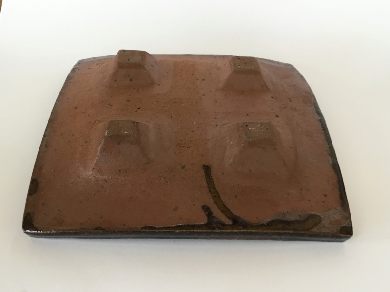 Square Stoneware dish, 4 feet, H mark - early Frank & Janet Hamer? 3f48f910