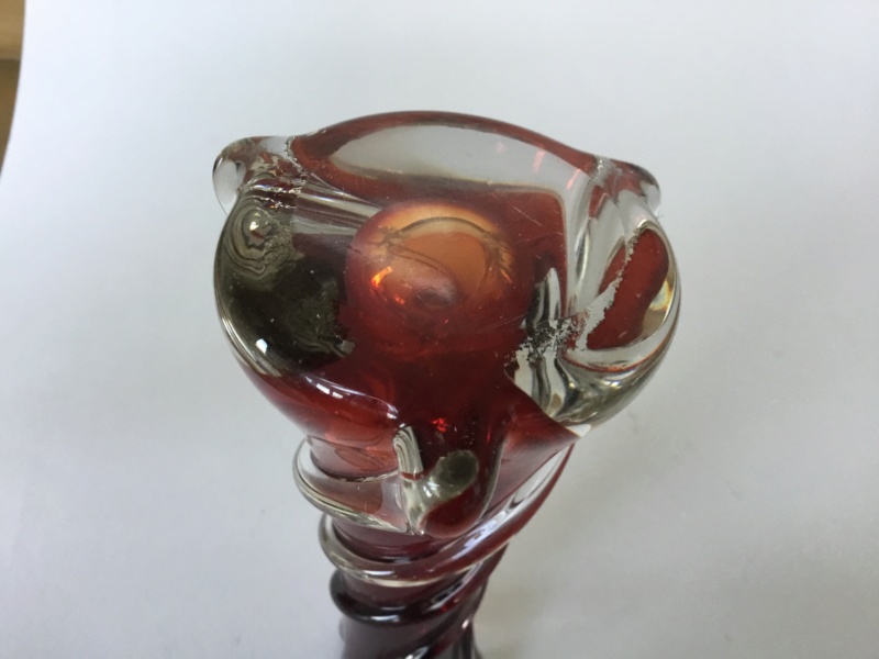 Dark red cased glass vase, applied spirals 400d6710