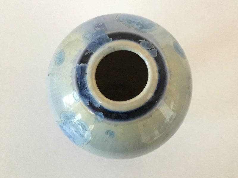 Small crystalline blue glaze vase painted AF, DF, PF Mark?  41a0dc10