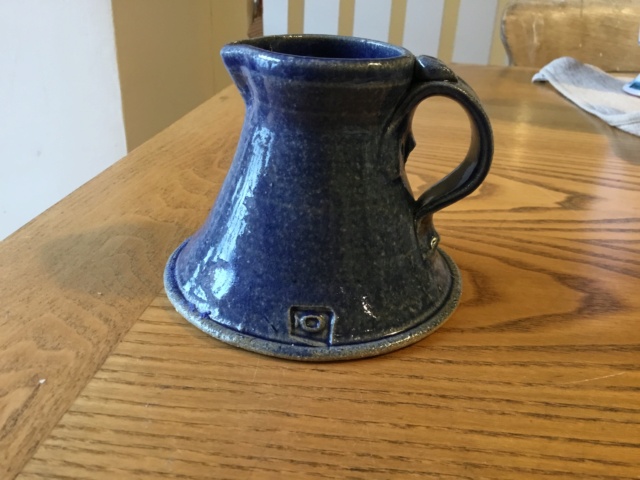 Studio stoneware cream jug, fish mark, blue salt soda glaze 42acfd10