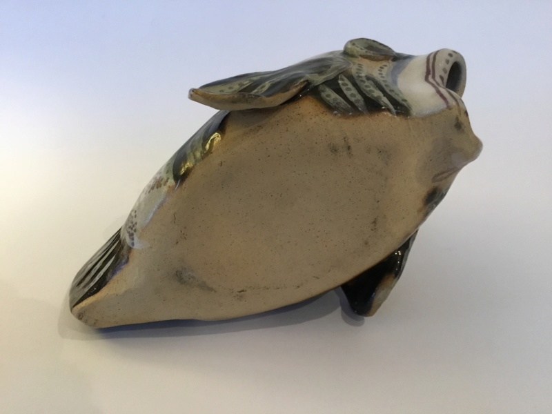 Pretty/ grotesque studio pottery fish, gold decoration