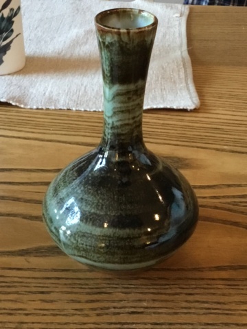 Stoneware studio long neck vase, unmarked - possibly Bute Pottery 68c1a310
