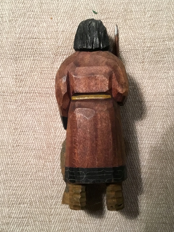 chip carved fisherman figure with spear - possibly Ainu, Japan 6ccd3f10