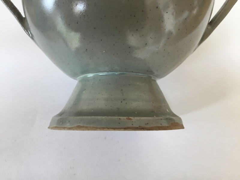 Unusual studio lidded handled pot, medieval seal 705d7710